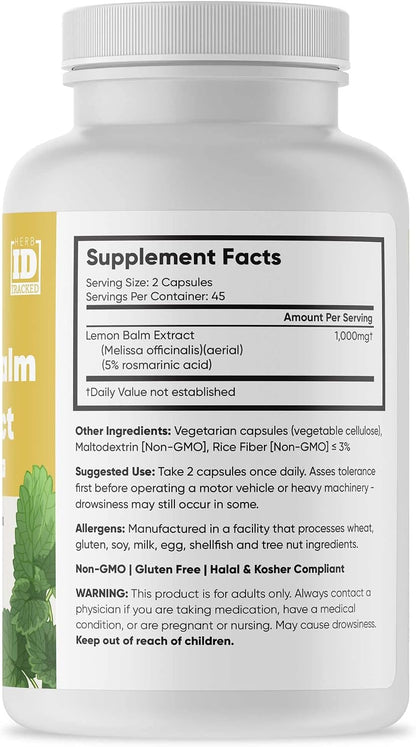 Brain Forza Lemon Balm R5 Extract Capsules - Standardised 5% Rosmarinic Acid, 90 Capsules