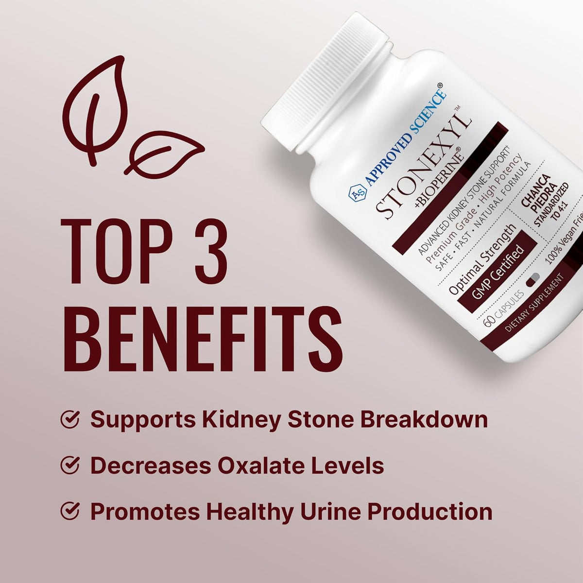 Approved Science Stonexyl - Herbal Support for Kidney Stones - 360 Capsules - Chanca Piedra - High Absorption - 6 Month Supply - Vegan - görsel 3