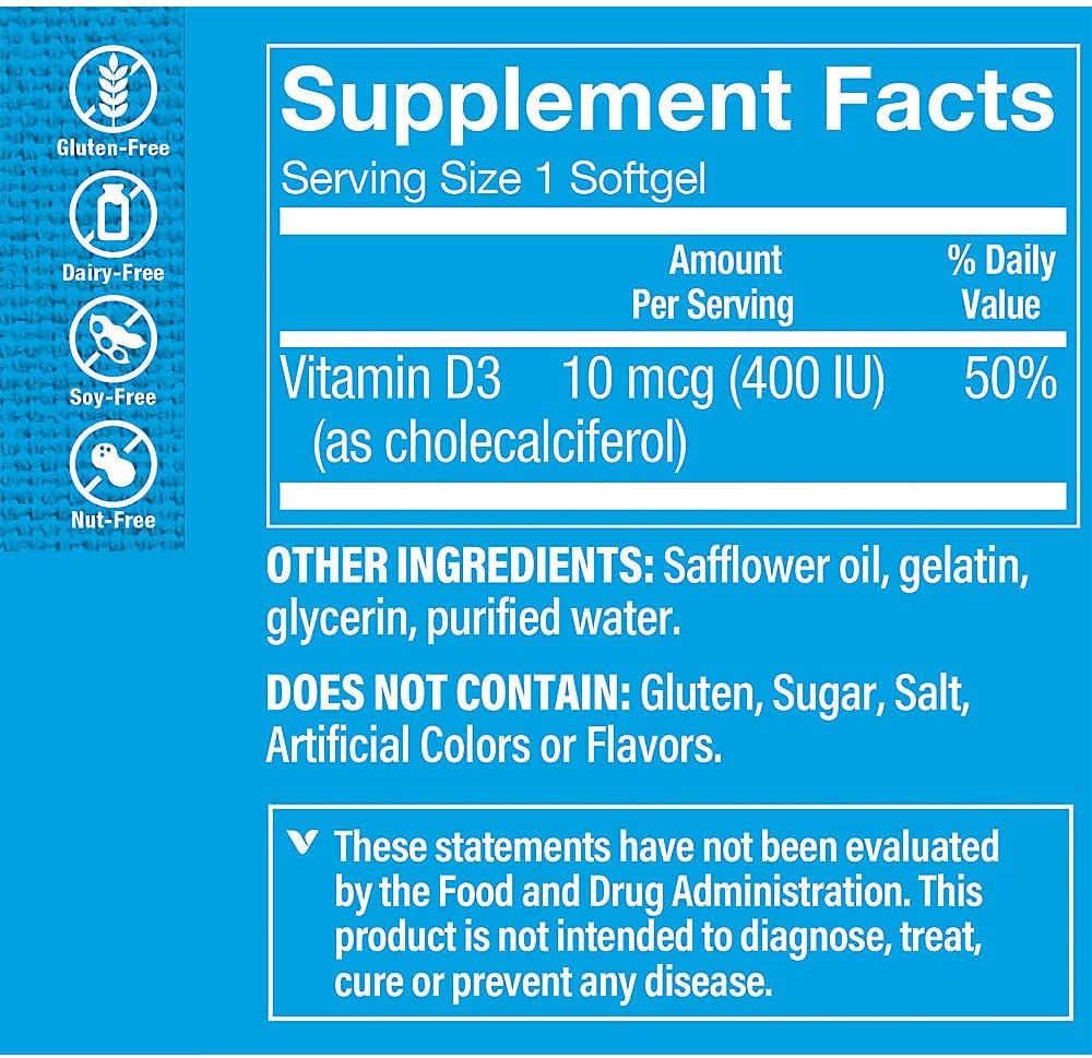 The Vitamin Shoppe Vitamin D3 400 IU Food Supplement - 200 Softgels - görsel 2