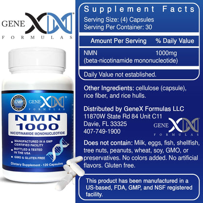 Genex Formulae NMN 1000mg Supplement - 99% Pure Shelf Stabilised - 120 Capsules