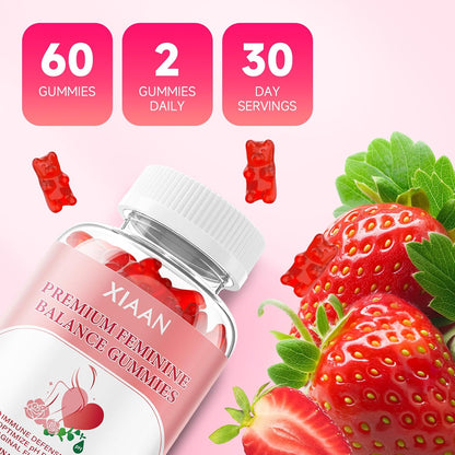 Feminine Balance Gummies for Women | with Probiotics & Vitamin C | Vegan, Gluten-free, Strawberry Flavour | 60 Gummies