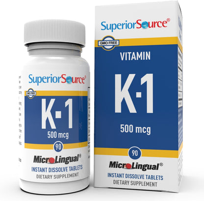 Superior Source Vitamin K1 500 mcg – Bone & Blood Health Support – Vitamin K Supplement for Coagulation & Calcium Absorption – 100 Sublingual Dissolving Tablets