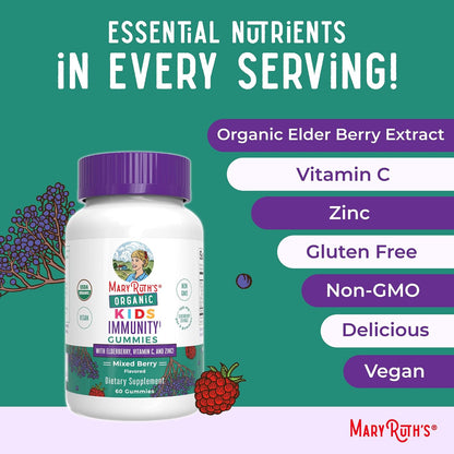 MaryRuth's Organics Children's Immune Support Gummies - USDA Organic Vitamin C, Zinc & Elderberry - 60 Gummies