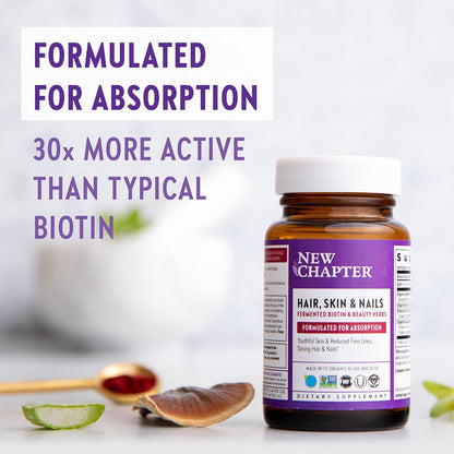New Chapter Hair, Skin and Nails Vitamins with Fermented Biotin + Astaxanthin, 30 Capsules