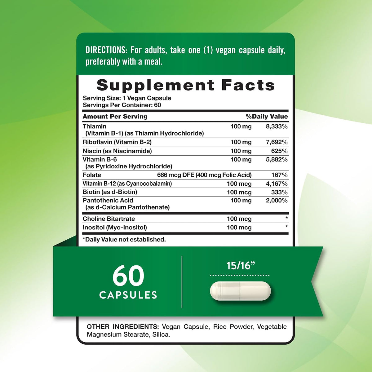 Nature's Truth Vitamin B Complex, High Potency B-100, 60 Vegan Capsules - görsel 2