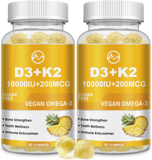 M inch Vitamin D3 & K2 Gummies, High Potency with Omega-3, Sugar Free, 2-Pack