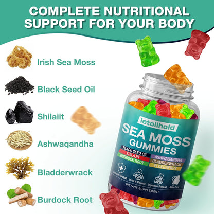 Sea Moss Gummies Advanced – Irish Sea Moss with Ashwagandha, Bladderwrack & Burdock Root (60 Vegan Gummies)