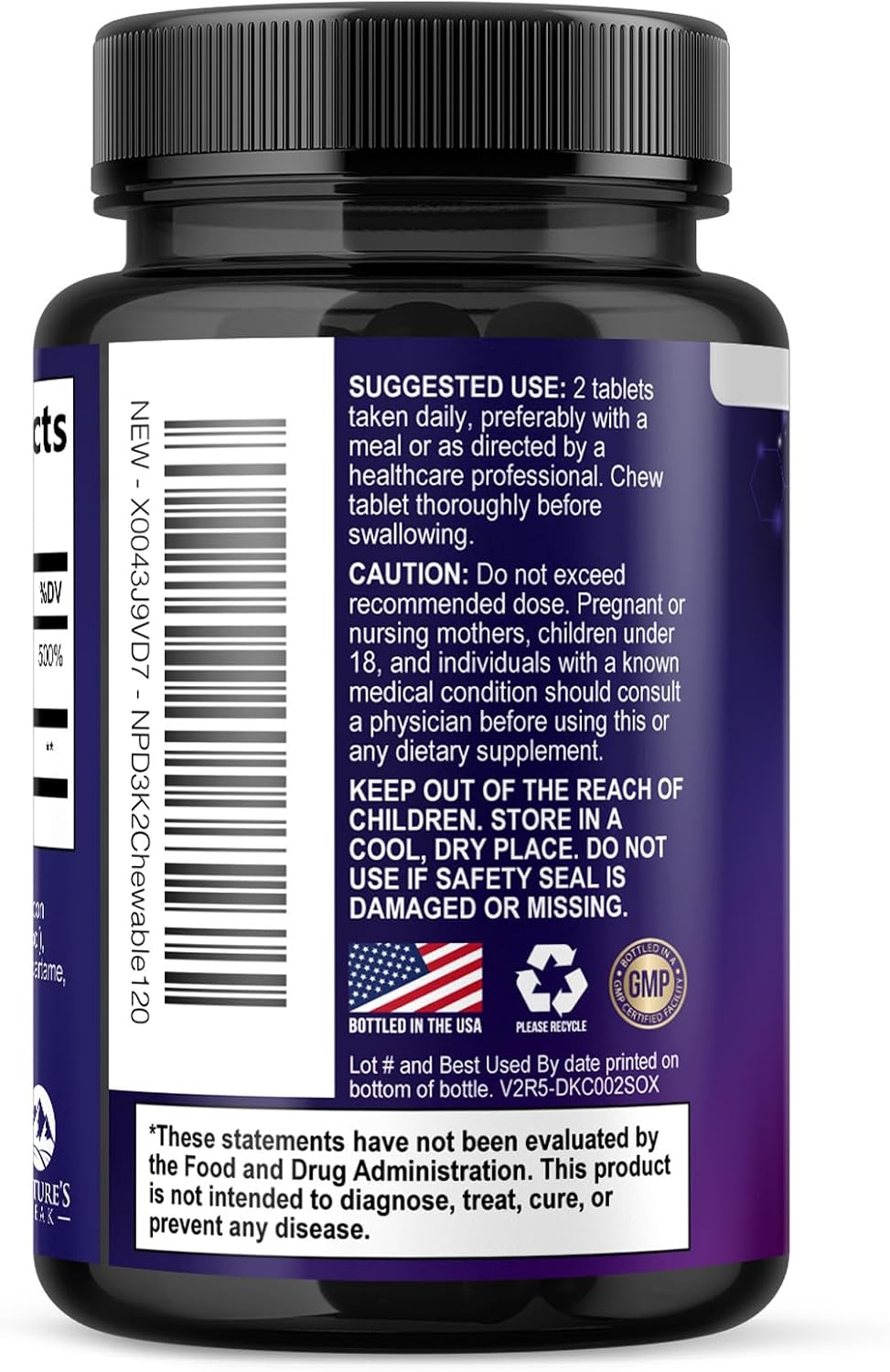 Vitamin D3 K2 - 5000 IU Vitamin D3 & 100 mcg Vitamin K2 MK-7 per Serving - Bone, Heart, & Immune Health Support - Calcium Absorption - D3K2 Berry Chew, Gluten-free, Non-GMO - 120 Tablets - görsel 8
