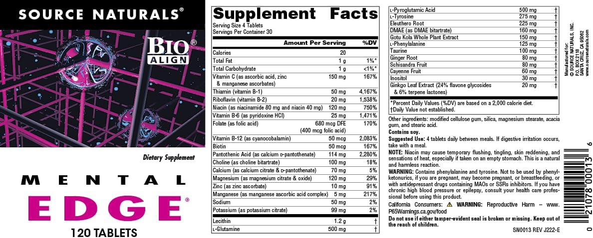 Source Naturals Mental Edge, 120 Tablets – Cognitive Support Supplement - görsel 4