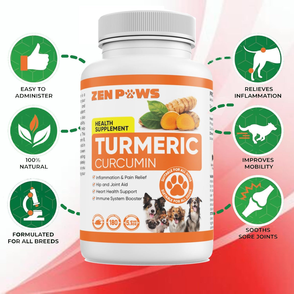 Turmeric Curcumin for Dogs – 180 Duck-Flavoured Tablets – Advanced Hip & Joint Formula with Piperine – Supports Mobility, Inflammatory Response, Skin Health & Immune Function - görsel 2