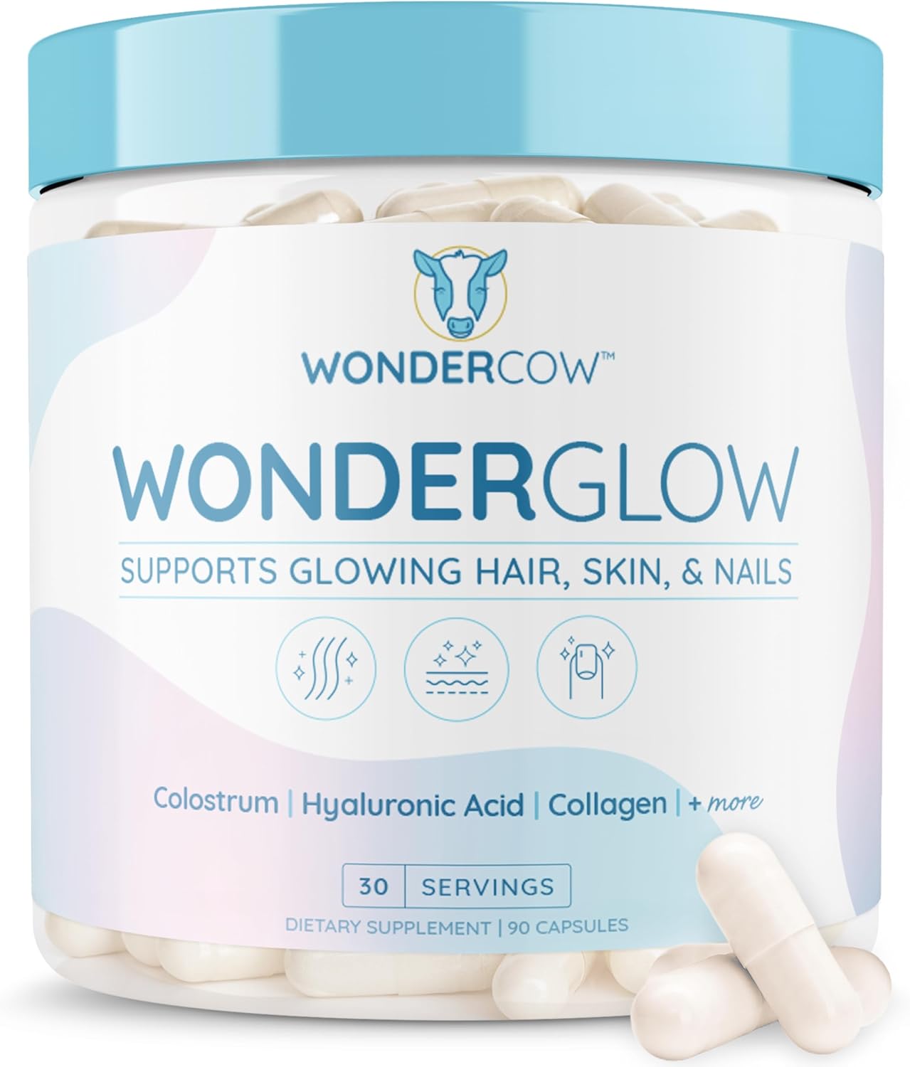 WONDERCOW Hair Skin and Nails Vitamins with Bovine Colostrum, Collagen, Hyaluronic Acid, Biotin, Zinc & Lactoferrin - görsel 1