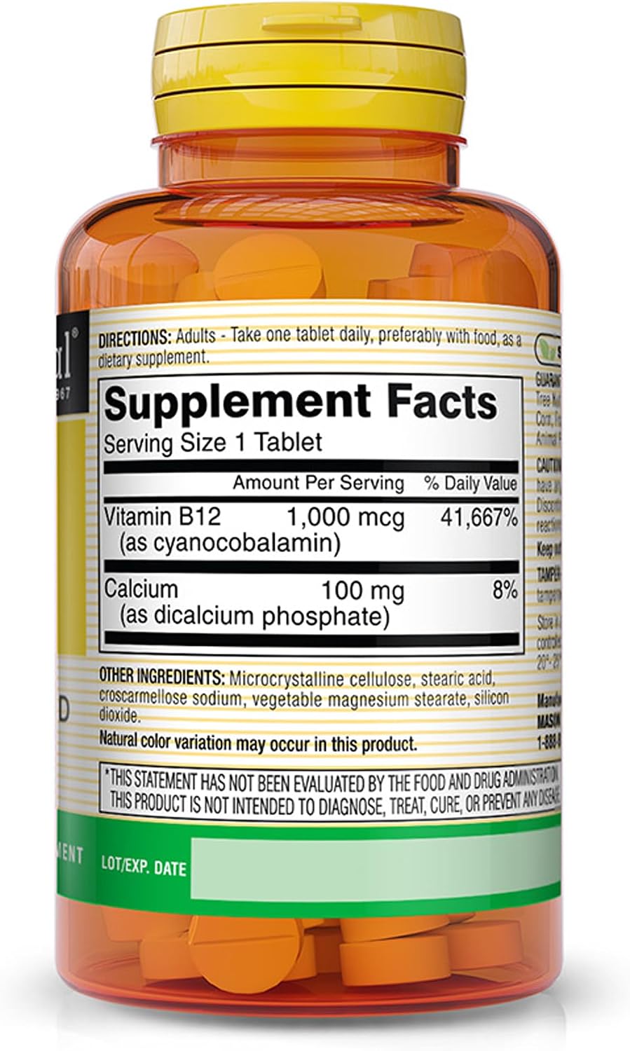 MASON NATURAL Vitamin B12 1000 mcg with Calcium – 60 Tablets - görsel 2
