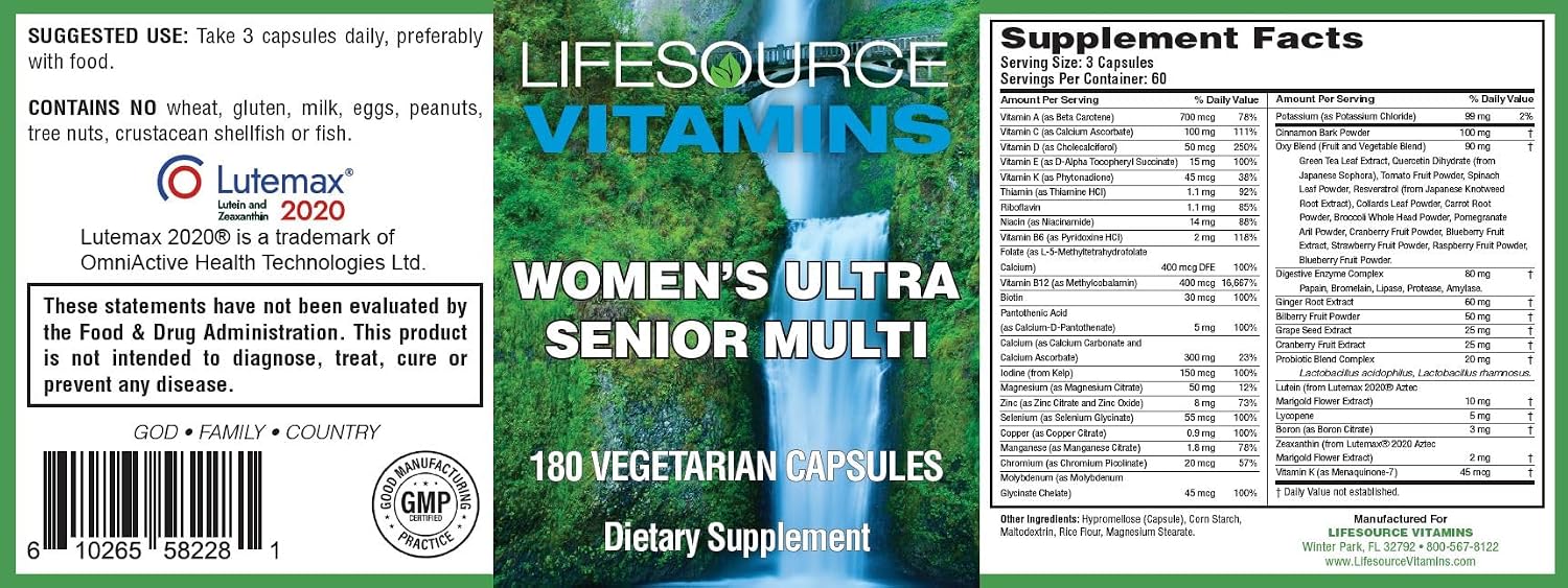 LifeSource Vitamins Women's Senior Multi - Multivitamin for Women Over 50 (180 Capsules, 60-Day Supply) - görsel 2
