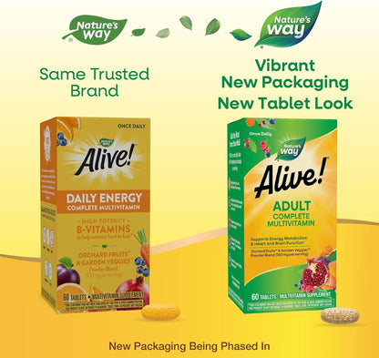 Nature's Way Alive! Adult Complete Multivitamin, B-Vitamins, 100mg Fruit & Veg Powder Blend, Gluten Free, 60 Tablets