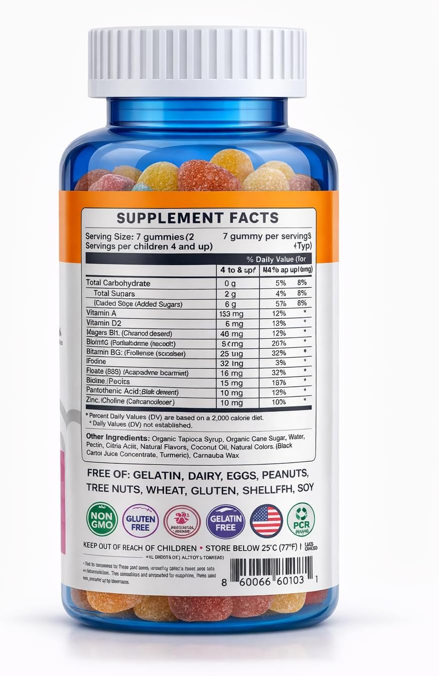 Kids Multivitamin Gummies – Wellrite Vitamin & Mineral for Growth & Immunity, Vegan, Gelatin Free, Gluten-free, Nut Free, 60 Count, Strawberry & Lemon Flavour - görsel 3