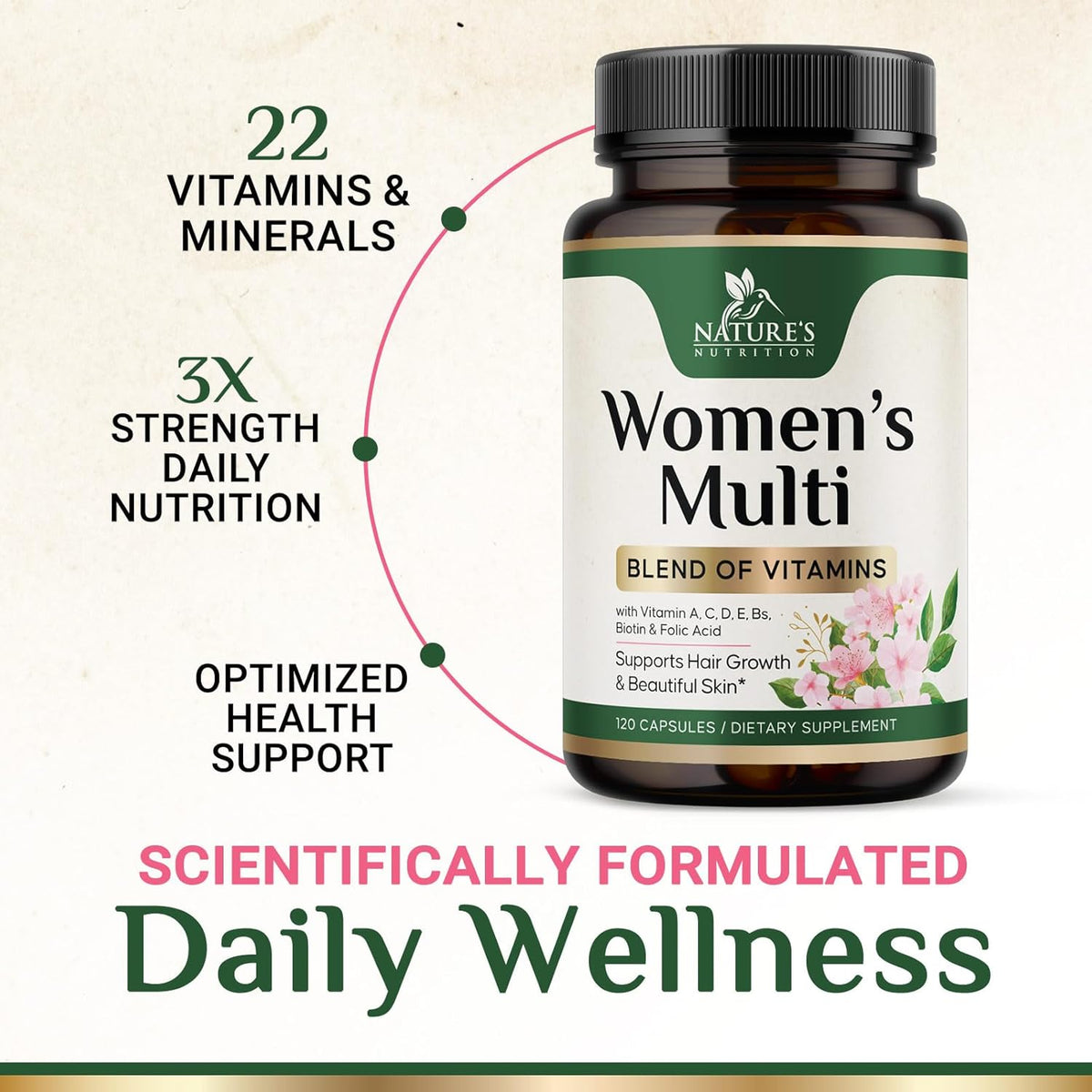 Multivitamin for Women - Complete Multi Vitamin with Vitamins A, C, D, E, B6, B12, Zinc, Calcium & Magnesium, Women's Daily Multimineral Supplement for Hair, Skin and Nails Health Support - 120 Capsules - görsel 5