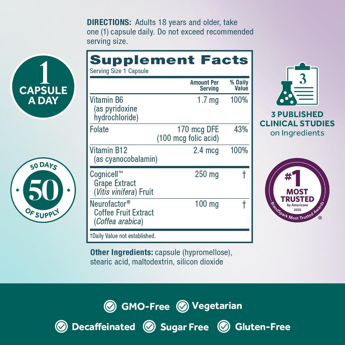 NEURIVA Memory 3D Brain Food Supplement - Nootropic Capsules for Memory, Focus & Cognitive Function - 50 Capsules (Pack of 2) - görsel 5