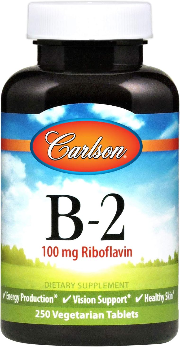 Carlson - B-2, 100 mg Riboflavin, Energy Production, Vision Support & Healthy Skin, 250 Vegetarian Tablets - görsel 1