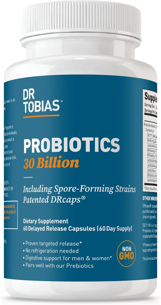 Dr. Tobias Probiotics 30 Billion CFU, 10 Strains, Targeted Release - 60 Capsules