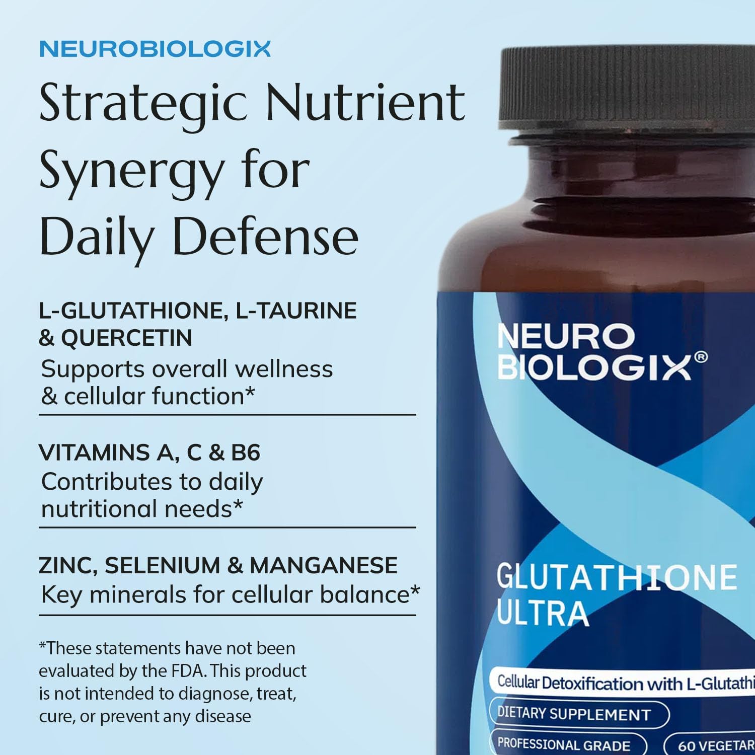 Neurobiologix Glutathione Ultra - L-Glutathione Antioxidant Complex with Vitamin C, A, B2, B6, Zinc, Selenium, Manganese, Taurine & Quercetin, 60 Vegan Capsules - görsel 4