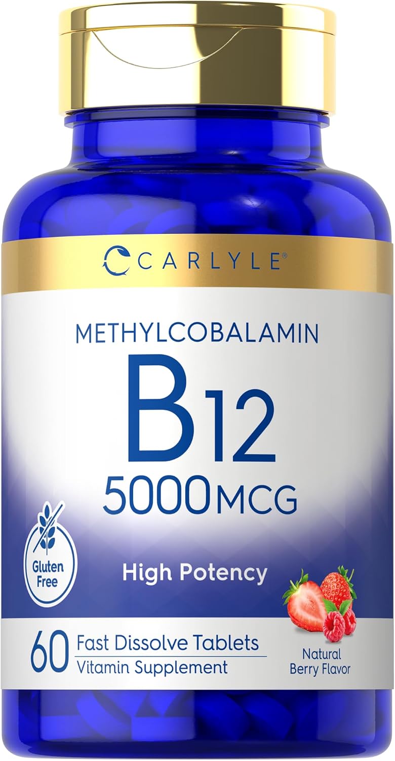 Carlyle Methylcobalamin Vitamin B12 5000mcg - 60 Fast Dissolving Tablets - Vegetarian, Non-GM & Gluten-free - görsel 1
