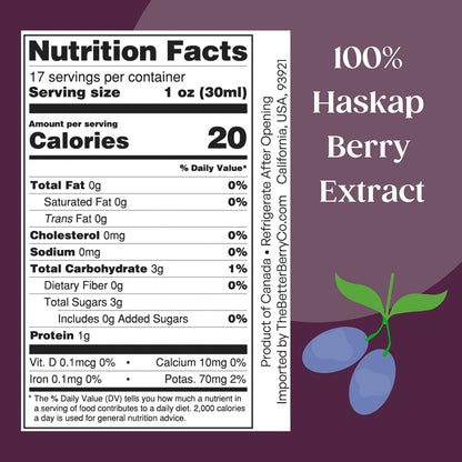Experience the Power of Haskap – 100% Pressed Organic Haskap Berry Juice, 500 ml