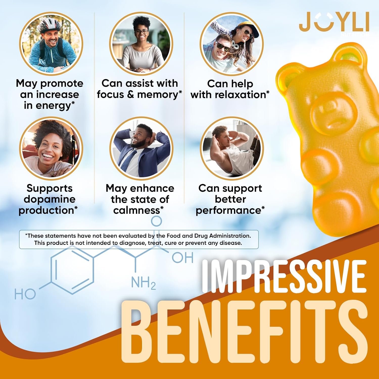 Joyli Nutrition L-Tyrosine Gummies 1000mg - Calm and Focus Supplement - Sugar-Free, Vegan, Gluten-Free - görsel 2
