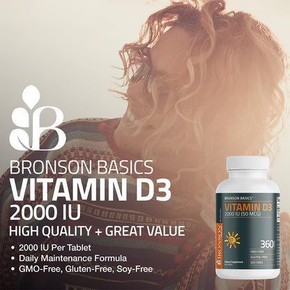 Bronson Vitamin D3 2000 IU (50mcg) Non-GM, 360 Tablets