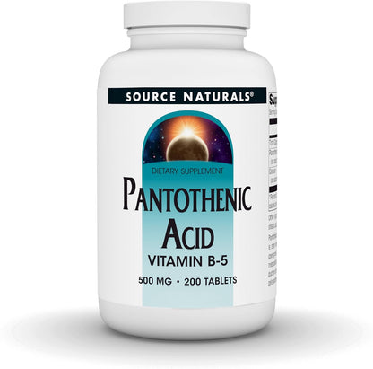 Source Naturals Pantothenic Acid 500mg – Vitamin B-5 Supplement, 200 Vegetarian Tablets