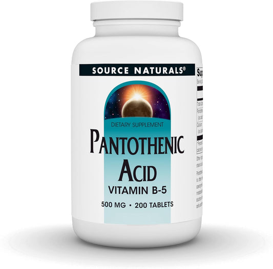 Source Naturals Pantothenic Acid 500mg – Vitamin B-5 Supplement, 200 Vegetarian Tablets