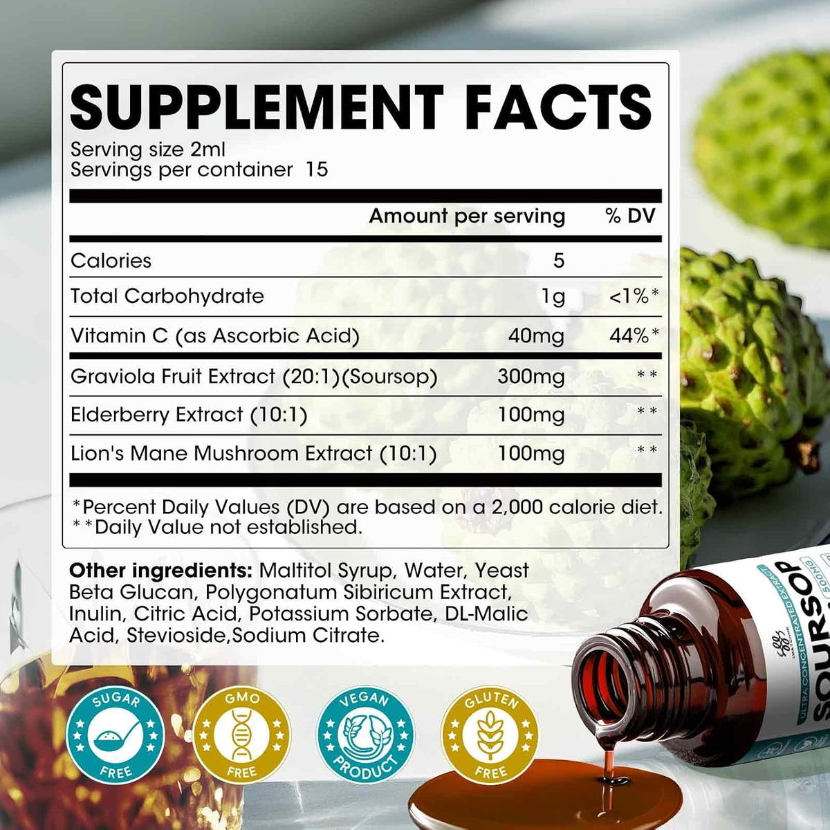 iMATCHME Soursop Graviola Liquid Drops – Immune, Digestive and Antioxidant Support with Elderberry & Lion's Mane, 30 ml - görsel 8