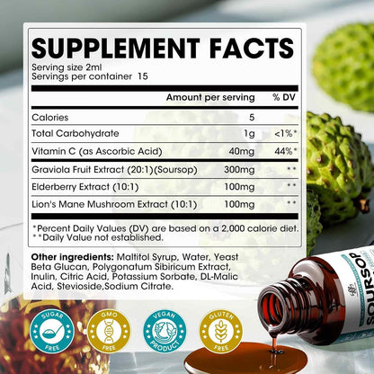 iMATCHME Soursop Graviola Liquid Drops – Immune, Digestive and Antioxidant Support with Elderberry & Lion's Mane, 30 ml