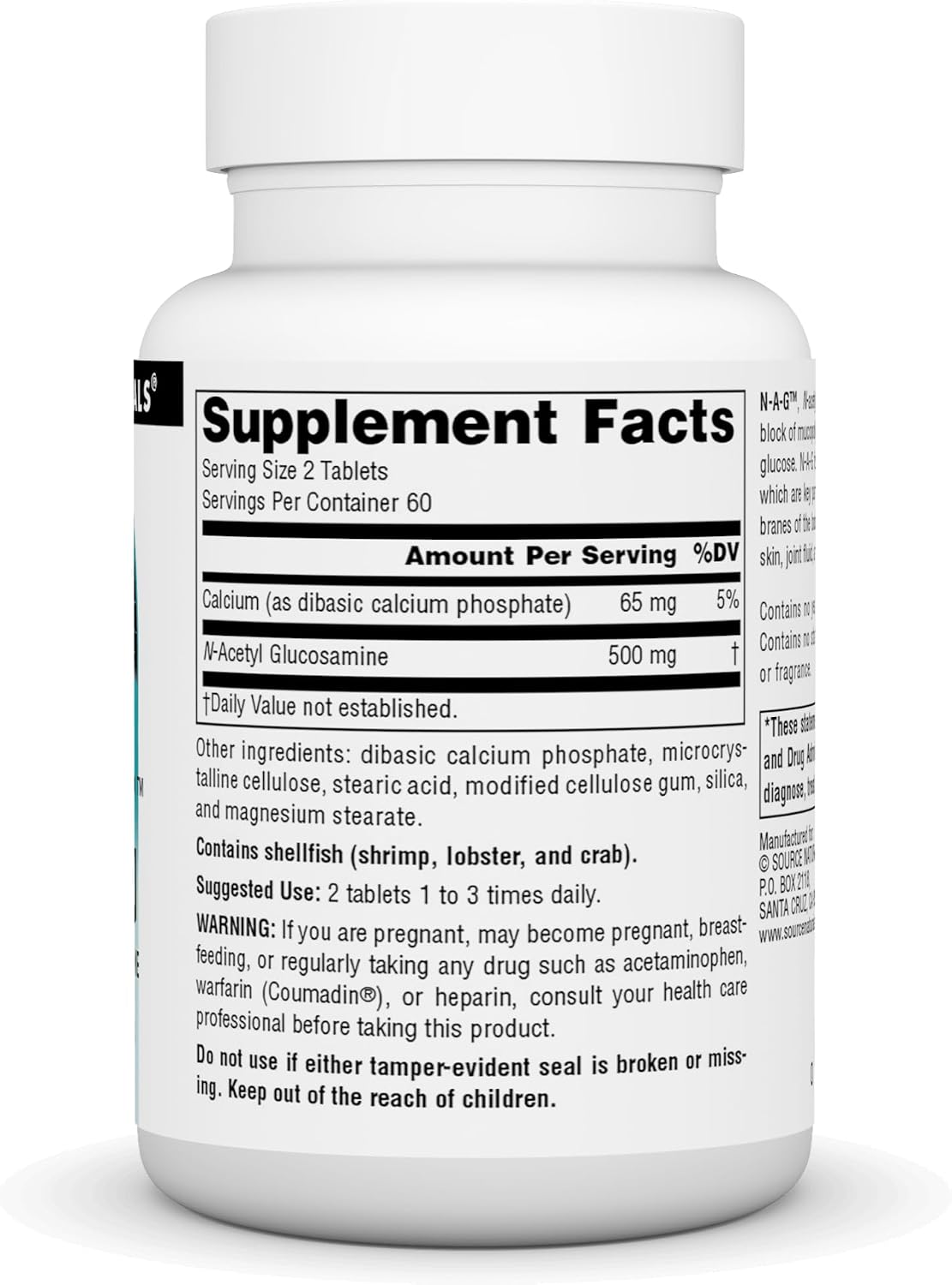 Source Naturals N-A-G 250 mg N-Acetyl Glucosamine - 120 Tablets - görsel 2