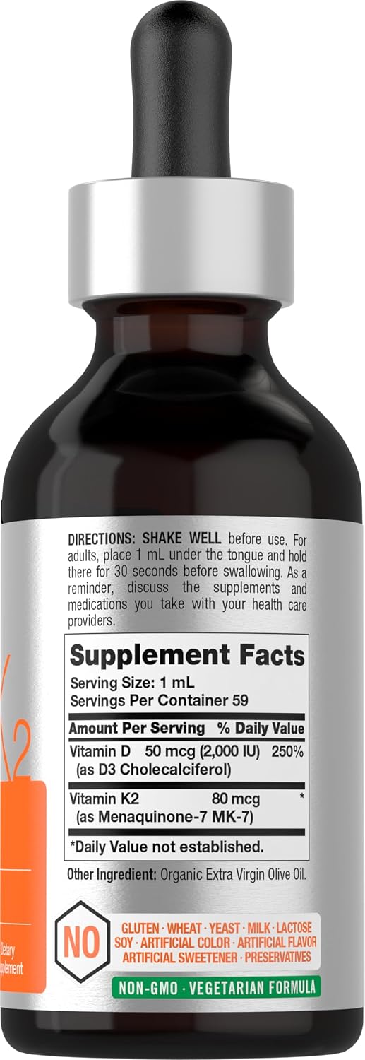 Horbäach Vitamin D3 & K2 Liquid Drops | with MK-7 | 60 ml | Vegetarian, Non-GMO, Gluten-free Food Supplement - görsel 2