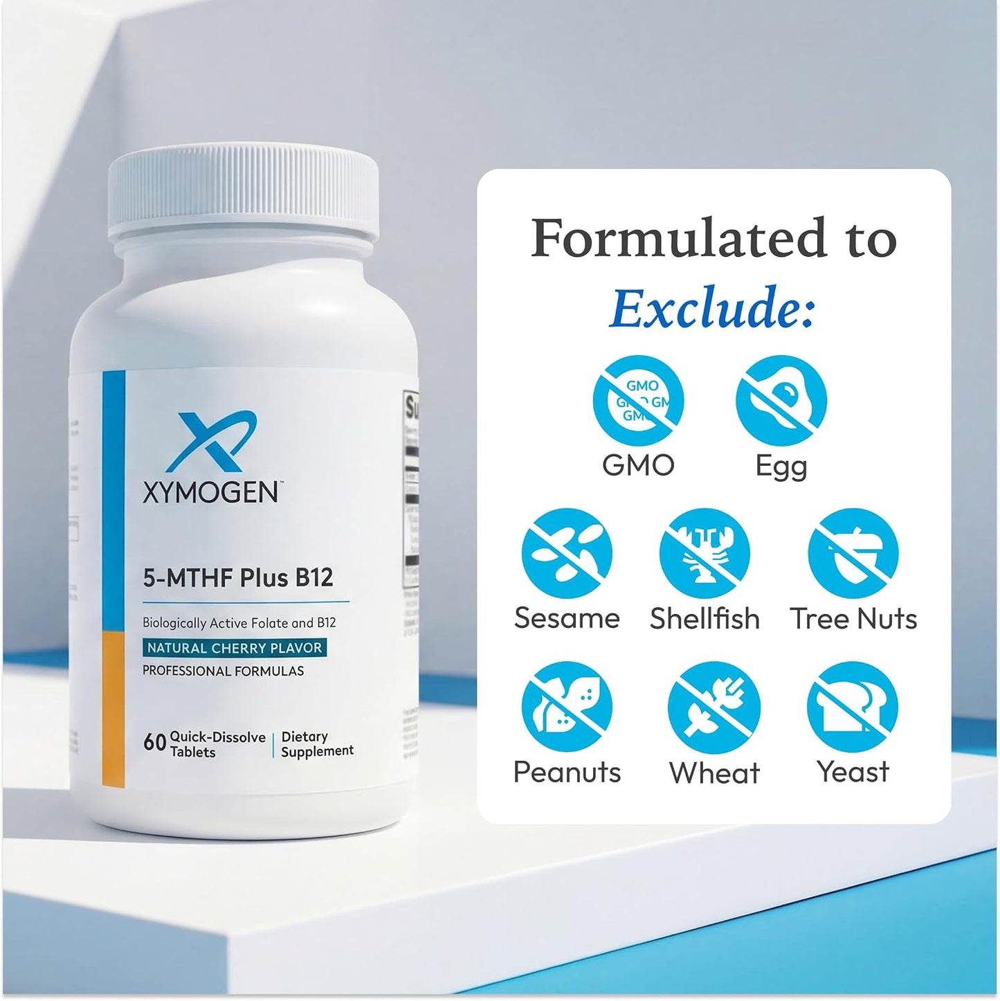 XYMOGEN 5-MTHF Plus B12 – Biologically Active Folate & Methyl B12 Supplement – Cherry Flavour – 60 Quick-Dissolve Tablets - görsel 6