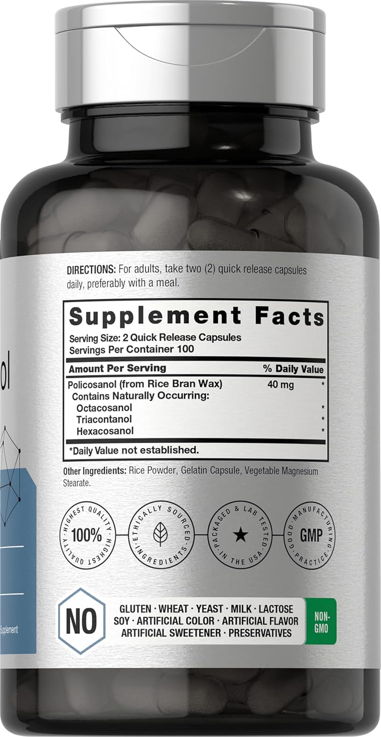 Horbäach Policosanol 40mg, 200 Capsules – Non-GMO & Gluten-free Supplement - görsel 2