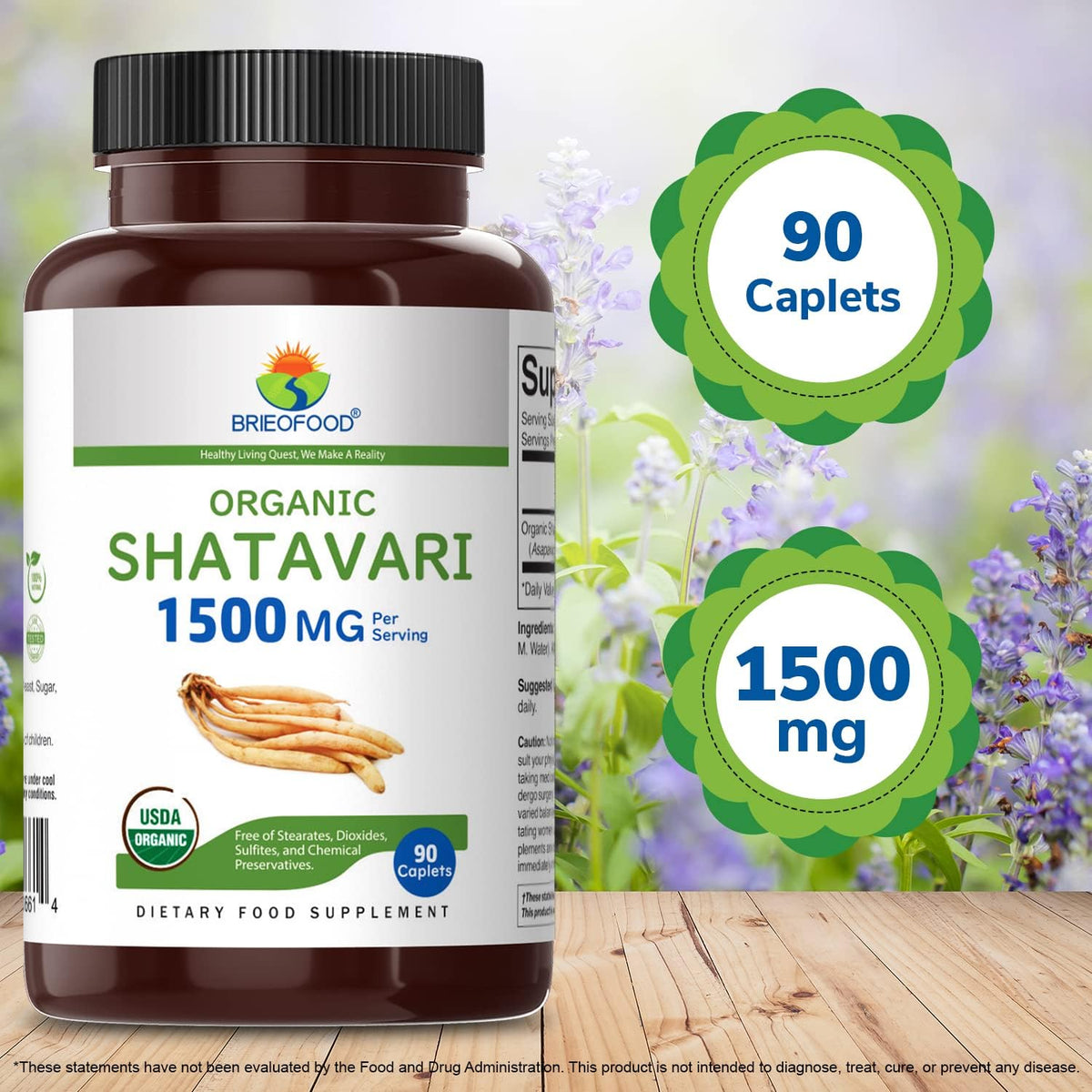 Brieofood Organic Shatavari 1500mg, 90 Vegetarian Tablets - görsel 6