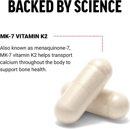 Force Factor MK-7 Vitamin K2 100mcg, Bone Support, Heart Health, Bio-available, Vegan, Non-GMO, 60 Vegetable Capsules