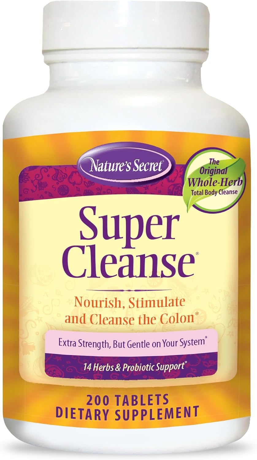 Nature's Secret Super Cleanse - Extra Strength Colon Cleanse with 14 Herbs and Probiotic Support - 200 Tablets - görsel 1