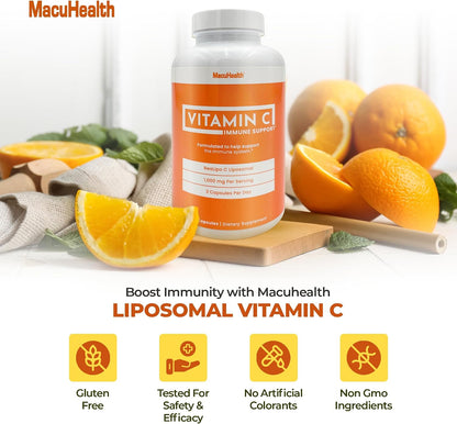 MacuHealth Liposomal Vitamin C 1000mg per Serving - High Bioavailability Vitamin with Fat-Soluble Antioxidants and Enhanced Absorption - 3 Month Supply