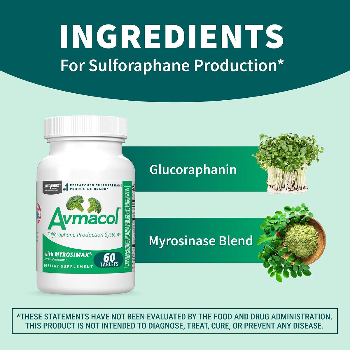 Nutramax Laboratories Avmacol #1 Researched Sulforaphane-Producing Brand for Detoxification with Glucoraphanin and Active Myrosinase, Adults and Children, 60 Tablets - görsel 3