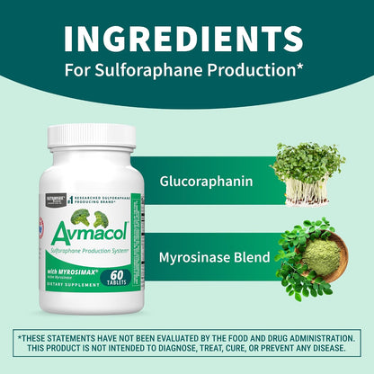 Nutramax Laboratories Avmacol #1 Researched Sulforaphane-Producing Brand for Detoxification with Glucoraphanin and Active Myrosinase, Adults and Children, 60 Tablets