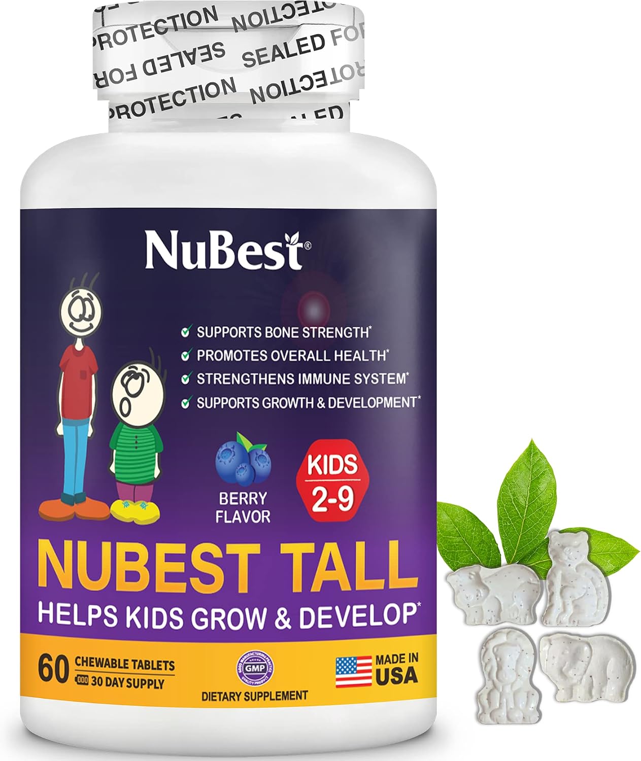 NuBest Tall Kids - Multivitamins & Minerals for Ages 2-9 - Supports Bone Health & Immune Function - 60 Chewable Berry Flavoured Tablets - görsel 2