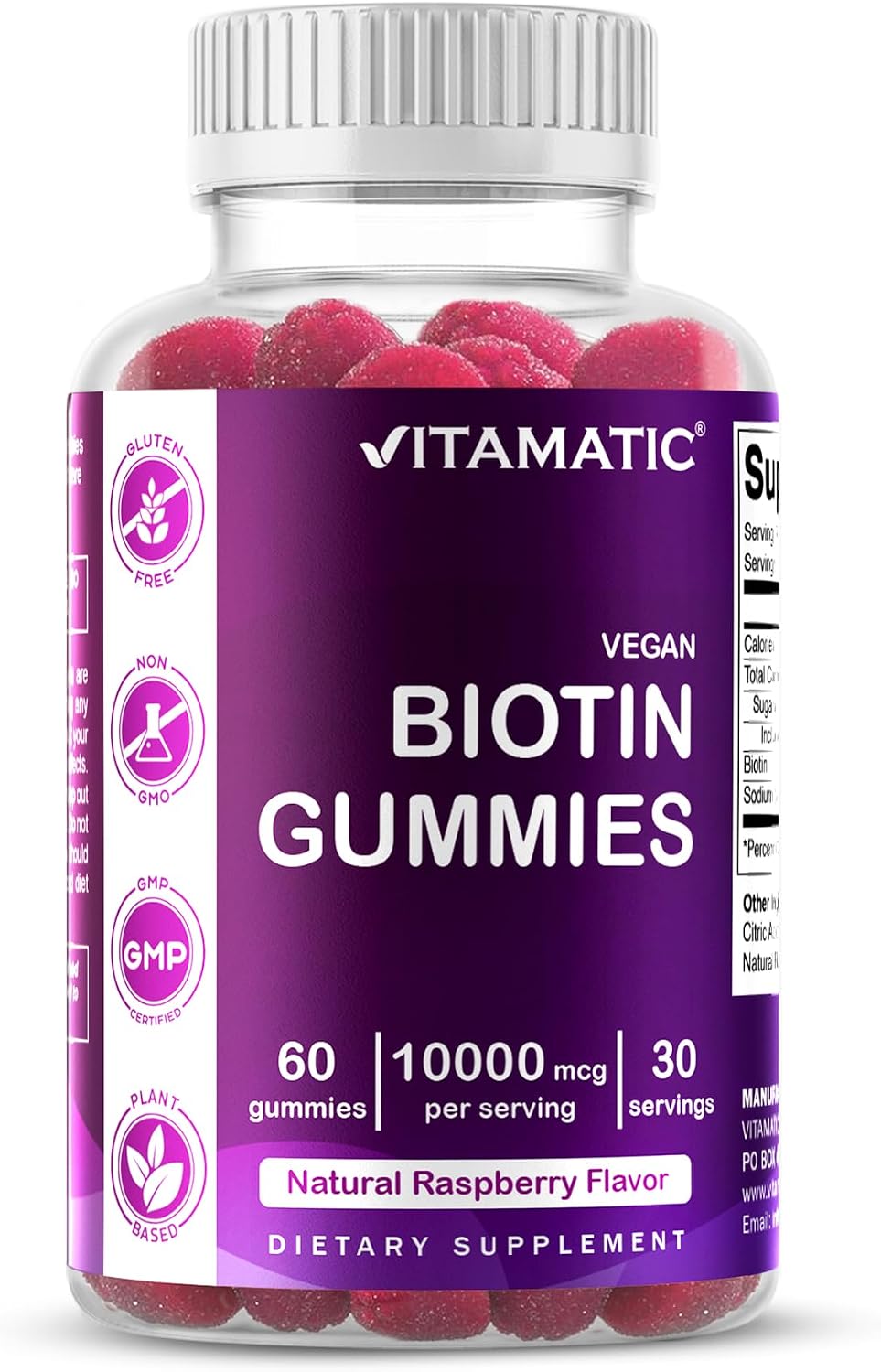 Vitamatic Biotin Gummies 10,000 mcg – 60 Vegan Gummies for Hair, Skin & Nails - görsel 1