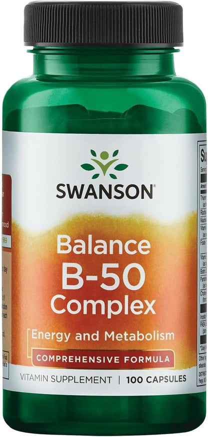 Swanson Balance B-50 High-Potency B Vitamin Complex, 100 Capsules (Pack of 2)