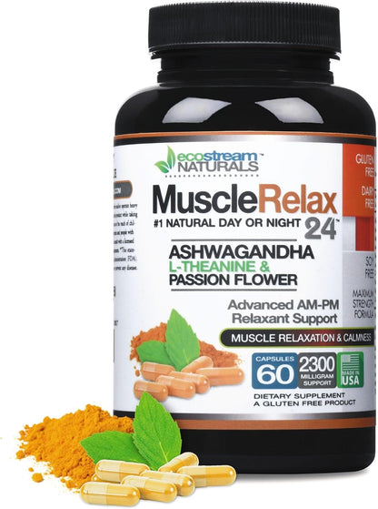 MuscleRelax 24/7 - Muscle Relaxation Supplement, Naturally Sourced, Gluten-Free, 60 Vegetarian Capsules