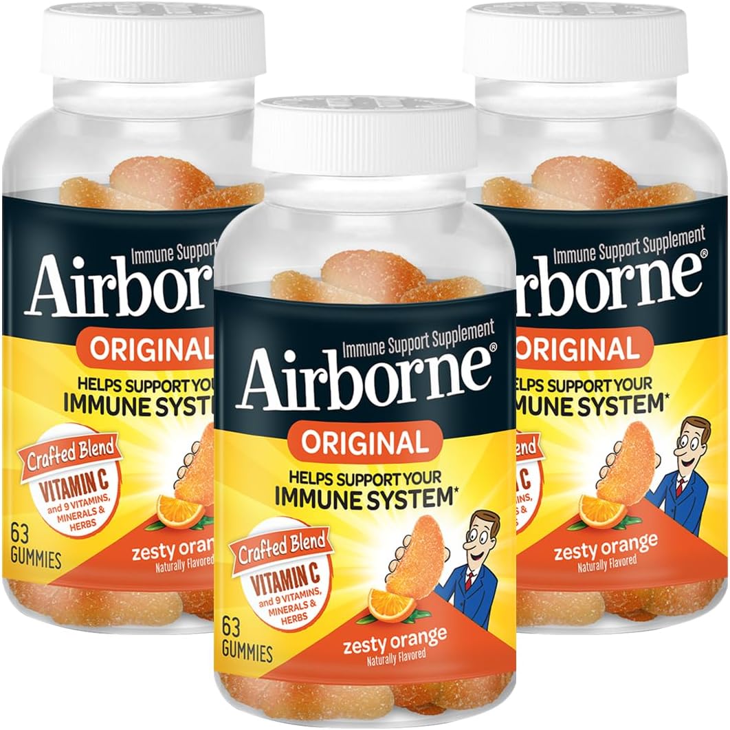 Airborne 750mg Vitamin C Immune Support Gummies, Zesty Orange, 63 Gummies (3-Pack) - görsel 1
