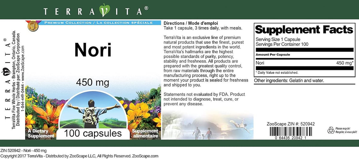 Nori - 450 mg (100 Capsules) - 3 Pack by Terravita - görsel 3