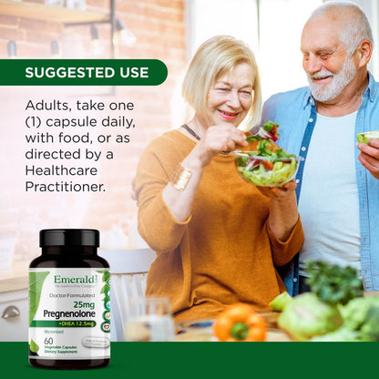 EMERALD LABS Pregnenolone 50mg with DHEA 25mg – Premium Wellness Supplement to Support Brain Health, Immune Response and Hormone Balance – Gluten-Free – 60 Vegetable Capsules (30-Day Supply)