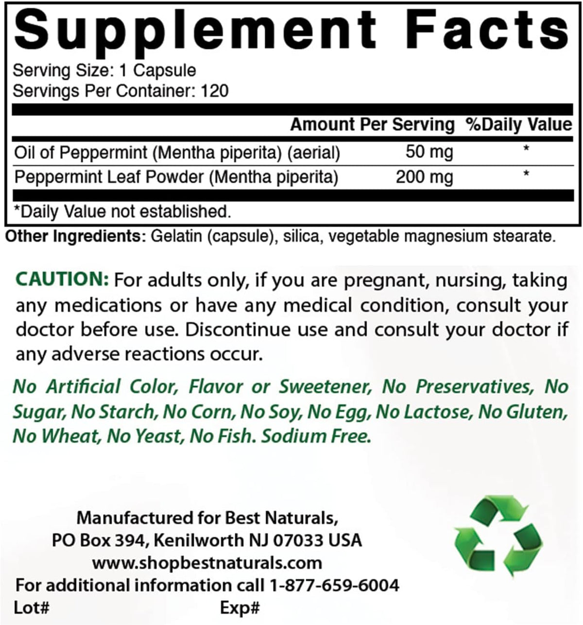 Best Naturals Peppermint Oil 250 mg - 120 Capsules (Pack of 3) - görsel 2